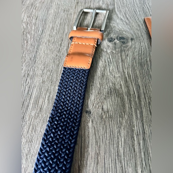J.Crew Denton Leather & Woven Belt Navy Tan Medium 34-36 - Picture 1 of 5